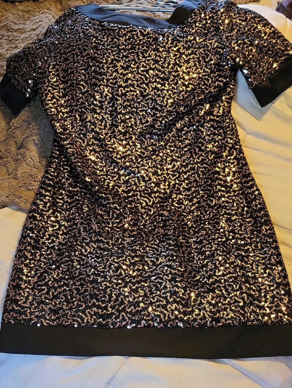 SHEIN Black and Gold Sequin Asymmetrical Dress